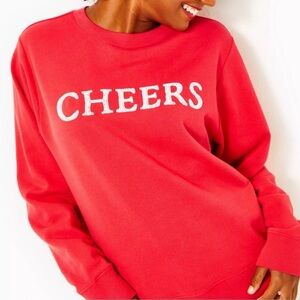 Lilly Pulitzer Ballard Sweatshirt SZ Medium Red Cheers Pearl Beading